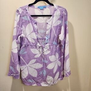 ISLAND COMPANY lilac Floral 100" Linen Tunic Top Size M
